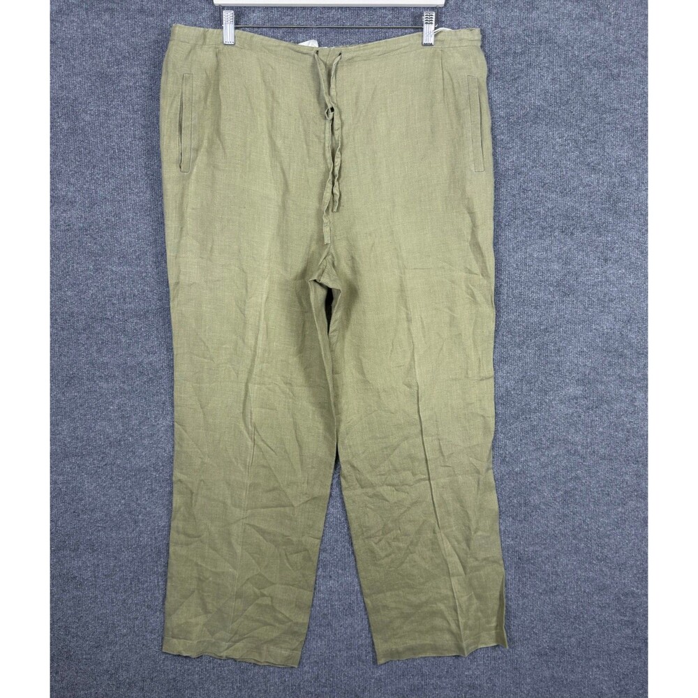 Rex Lester Women's Linen Pants Size S Green Drawstring High Rise Trousers Casual